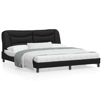 Cama Matrimonial | Cama Para Adultos | Estructura De Cama Con Cabecero Cuero Sintético Negro 180x200cm Cfw182795