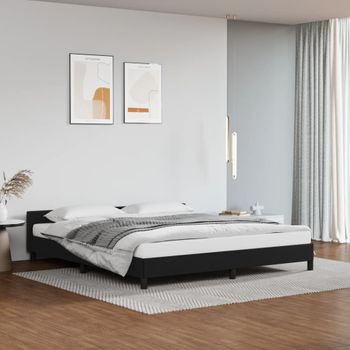 Cama Matrimonial | Cama Para Adultos | Estructura De Cama Con Cabecero Cuero Sintético Negro 180x200cm Cfw223554