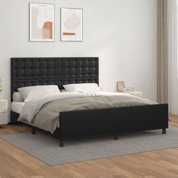 Cama Matrimonial | Cama Para Adultos | Estructura De Cama Con Cabecero Cuero Sintético Negro 180x200cm Cfw617107