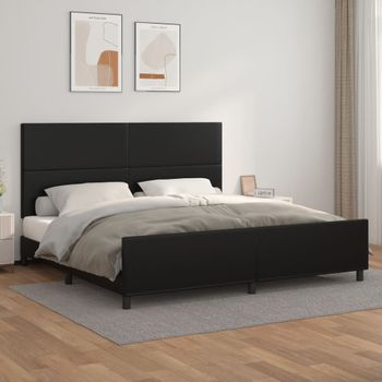 Cama Matrimonial | Cama Para Adultos | Estructura De Cama Con Cabecero Cuero Sintético Negro 200x200cm Cfw944438