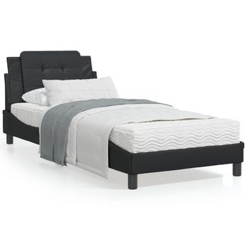 Cama Individual | Cama Para Adultos | Estructura De Cama Con Cabecero Cuero Sintético Negro 80x200 Cm Cfw76733