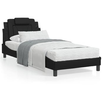 Cama Para Adulto | Cama Individual | Estructura De Cama Con Cabecero Cuero Sintético Negro 90x190 Cm Cfw643279