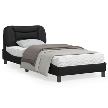 Cama Para Adulto | Cama Individual | Estructura De Cama Con Cabecero Cuero Sintético Negro 90x190 Cm Cfw714070