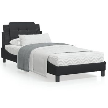 Cama Individual | Cama Para Adultos | Estructura De Cama Con Cabecero Cuero Sintético Negro 90x190 Cm Cfw55826