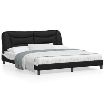 Cama Matrimonial | Cama Para Adultos | Estructura De Cama Con Cabecero Cuero Sintético Negro Y Blanco Cfw395991