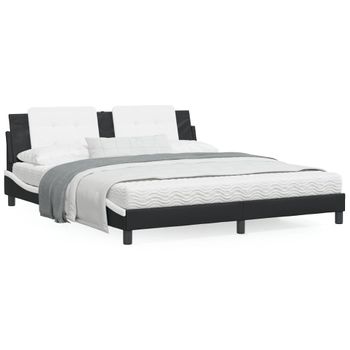 Cama Matrimonial | Cama Para Adultos | Estructura De Cama Con Cabecero Cuero Sintético Negro Y Blanco Cfw52883