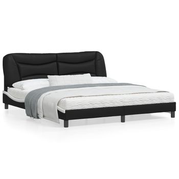 Cama Matrimonial | Cama Para Adultos | Estructura De Cama Con Cabecero Cuero Sintético Negro Y Blanco Cfw471861