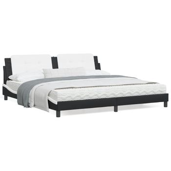 Cama Matrimonial | Cama Para Adultos | Estructura De Cama Con Cabecero Cuero Sintético Negro Y Blanco Cfw25835