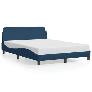 Cama Matrimonial | Cama Para Adultos | Estructura De Cama Con Cabecero De Tela Azul 120x200 Cm Cfw798924