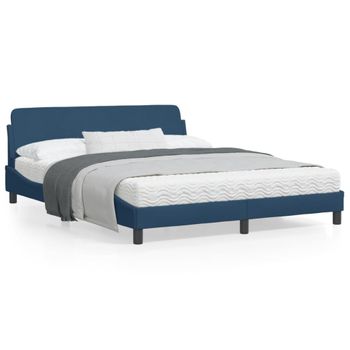 Cama Matrimonial | Cama Para Adultos | Estructura De Cama Con Cabecero De Tela Azul 160x200 Cm Cfw996470