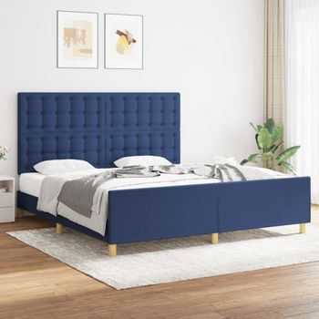 Cama Matrimonial | Cama Para Adultos | Estructura De Cama Con Cabecero De Tela Azul 180x200 Cm Cfw79339