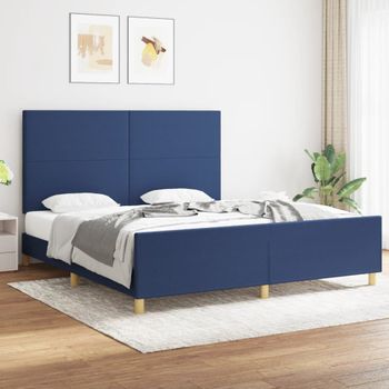 Cama Matrimonial | Cama Para Adultos | Estructura De Cama Con Cabecero De Tela Azul 180x200 Cm Cfw60526