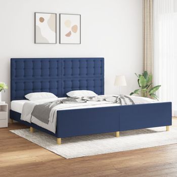 Cama Matrimonial | Cama Para Adultos | Estructura De Cama Con Cabecero De Tela Azul 200x200 Cm Cfw43409