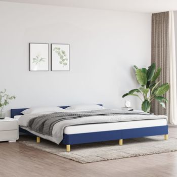 Cama Matrimonial | Cama Para Adultos | Estructura De Cama Con Cabecero De Tela Azul 200x200 Cm Cfw203133