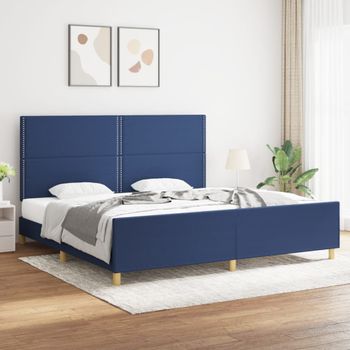 Cama Matrimonial | Cama Para Adultos | Estructura De Cama Con Cabecero De Tela Azul 200x200 Cm Cfw144790