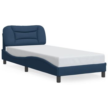 Cama Para Adulto | Cama Individual | Estructura De Cama Con Cabecero De Tela Azul 80x200 Cm Cfw288542