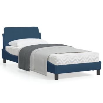 Cama Para Adulto | Cama Individual | Estructura De Cama Con Cabecero De Tela Azul 90x200 Cm Cfw640171