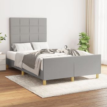 Cama Matrimonial | Cama Para Adultos | Estructura De Cama Con Cabecero De Tela Gris Claro 120x200 Cm Cfw56329