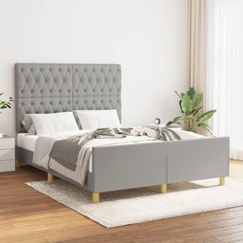 Cama Matrimonial | Cama Para Adultos | Estructura De Cama Con Cabecero De Tela Gris Claro 140x190 Cm Cfw151683