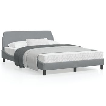 Cama Matrimonial | Cama Para Adultos | Estructura De Cama Con Cabecero De Tela Gris Claro 140x190 Cm Cfw303778