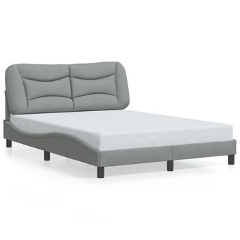 Cama Matrimonial | Cama Para Adultos | Estructura De Cama Con Cabecero De Tela Gris Claro 140x190 Cm Cfw395484