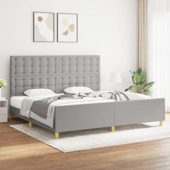 Cama Matrimonial | Cama Para Adultos | Estructura De Cama Con Cabecero De Tela Gris Claro 200x200 Cm Cfw96096