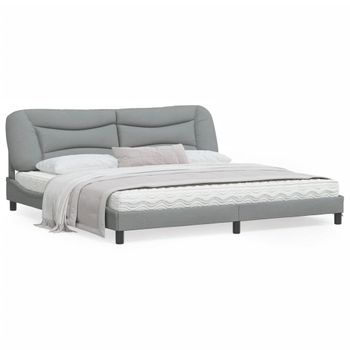 Cama Matrimonial | Cama Para Adultos | Estructura De Cama Con Cabecero De Tela Gris Claro 200x200 Cm Cfw296576