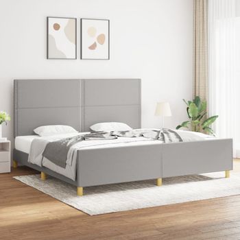 Cama Matrimonial | Cama Para Adultos | Estructura De Cama Con Cabecero De Tela Gris Claro 200x200 Cm Cfw999394