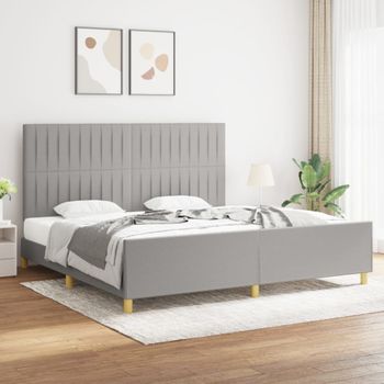 Cama Matrimonial | Cama Para Adultos | Estructura De Cama Con Cabecero De Tela Gris Claro 200x200 Cm Cfw844335