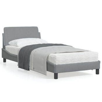 Cama Para Adulto | Cama Individual | Estructura De Cama Con Cabecero De Tela Gris Claro 90x190 Cm Cfw113455