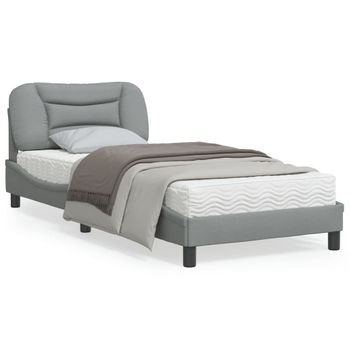 Cama Para Adulto | Cama Individual | Estructura De Cama Con Cabecero De Tela Gris Claro 90x190 Cm Cfw484855