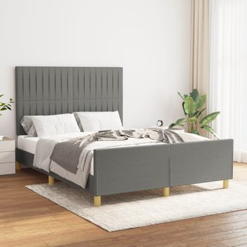 Cama Matrimonial | Cama Para Adultos | Estructura De Cama Con Cabecero De Tela Gris Oscuro 140x190 Cm Cfw219726