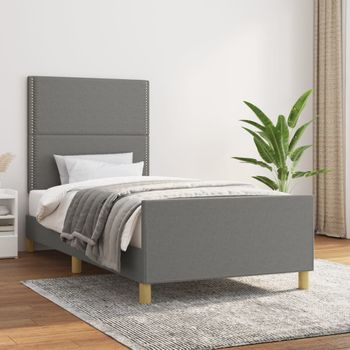 Cama Individual | Cama Para Adultos | Estructura De Cama Con Cabecero De Tela Gris Oscuro 80x200 Cm Cfw145822