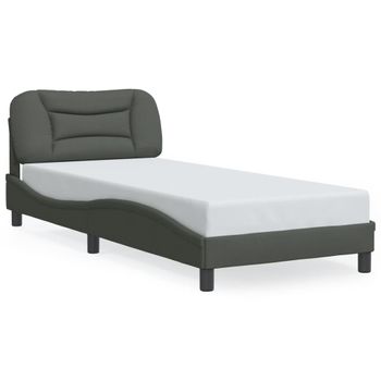 Cama Para Adulto | Cama Individual | Estructura De Cama Con Cabecero De Tela Gris Oscuro 90x190 Cm Cfw955385