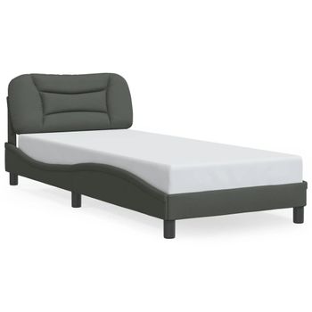 Cama Para Adulto | Cama Individual | Estructura De Cama Con Cabecero De Tela Gris Oscuro 90x200 Cm Cfw988251