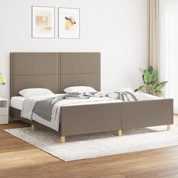 Cama Matrimonial | Cama Para Adultos | Estructura De Cama Con Cabecero De Tela Gris Taupe 180x200 Cm Cfw736325