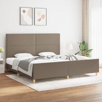 Cama Matrimonial | Cama Para Adultos | Estructura De Cama Con Cabecero De Tela Gris Taupe 200x200 Cm Cfw528295