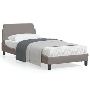 Cama Para Adulto | Cama Individual | Estructura De Cama Con Cabecero De Tela Gris Taupe 90x190 Cm Cfw250535