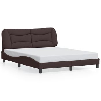 Cama Matrimonial | Cama Para Adultos | Estructura De Cama Con Cabecero De Tela Marrón 160x200 Cm Cfw767211