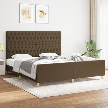 Cama Matrimonial | Cama Para Adultos | Estructura De Cama Con Cabecero De Tela Marrón 180x200 Cm Cfw51654