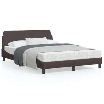 Cama Matrimonial | Cama Para Adultos | Estructura De Cama Con Cabecero De Tela Marrón Oscuro 140x190cm Cfw791516