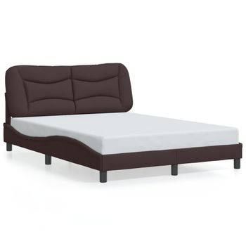 Cama Matrimonial | Cama Para Adultos | Estructura De Cama Con Cabecero De Tela Marrón Oscuro 140x190cm Cfw710408