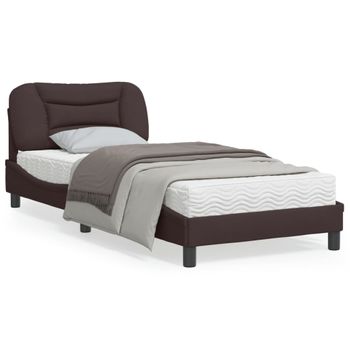 Cama Para Adulto | Cama Individual | Estructura De Cama Con Cabecero De Tela Marrón Oscuro 90x190 Cm Cfw799316