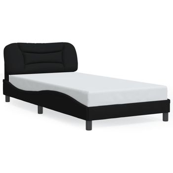 Cama Para Adulto | Cama Individual | Estructura De Cama Con Cabecero De Tela Negro 100x200 Cm Cfw528742