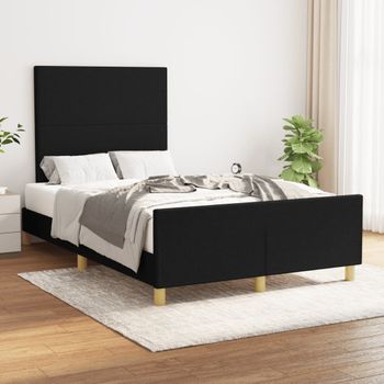 Cama Matrimonial | Cama Para Adultos | Estructura De Cama Con Cabecero De Tela Negro 120x200 Cm Cfw384592