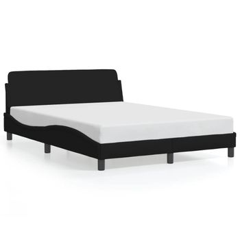 Cama Matrimonial | Cama Para Adultos | Estructura De Cama Con Cabecero De Tela Negro 140x190 Cm Cfw392316