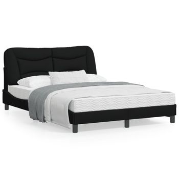 Cama Matrimonial | Cama Para Adultos | Estructura De Cama Con Cabecero De Tela Negro 140x200 Cm Cfw989603