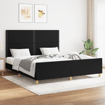 Cama Matrimonial | Cama Para Adultos | Estructura De Cama Con Cabecero De Tela Negro 160x200 Cm Cfw288664