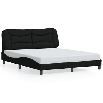 Cama Matrimonial | Cama Para Adultos | Estructura De Cama Con Cabecero De Tela Negro 160x200 Cm Cfw777183