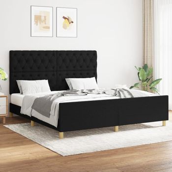 Cama Matrimonial | Cama Para Adultos | Estructura De Cama Con Cabecero De Tela Negro 160x200 Cm Cfw487336